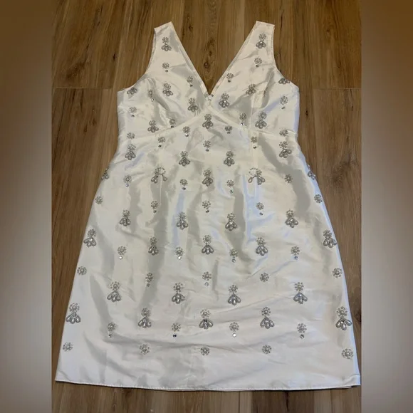 Adrianna Papell Women's Beaded Taffeta Mini Dress white Size 14 *Flaw - Picture 4 of 9